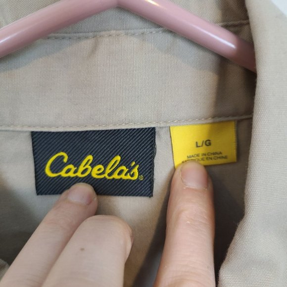 Cabela's Mens L Tan Short Sleeves Button Down Outfitters Safari Shirt Pockets - Picture 4 of 6